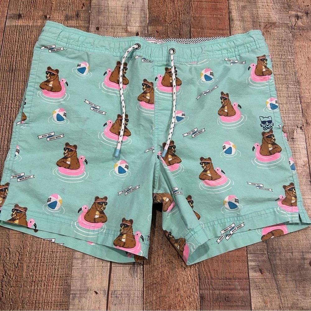 Party Pants Swim Trunks Men's Small "Wish You Were Beer" Bears Pool Float Shorts